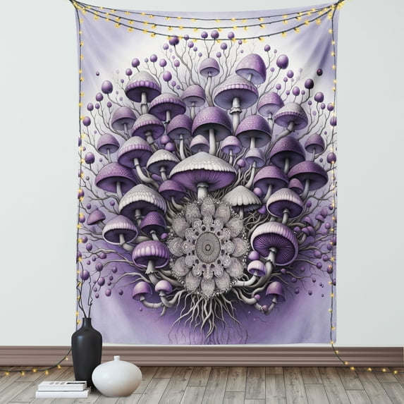 Ambesonne Purple Tapestry Wall Hanging, Mushroom Branches Mandala, 40"x60", Lilac Violet