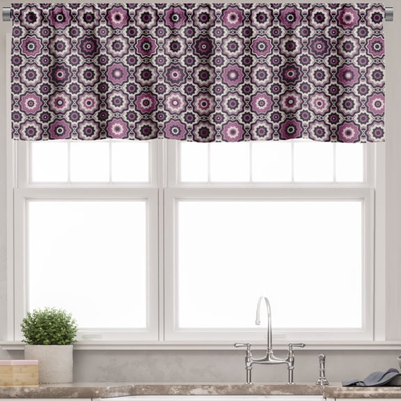 Ambesonne Purple Valance Pack of 2, Flowering Nature Motifs, 54"X18", Violet Beige Black