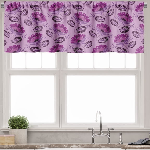 Ambesonne Purple Valance Pack of 2, Nature Inspired Flora, 54"X12", Purple Lilac Dark Purple