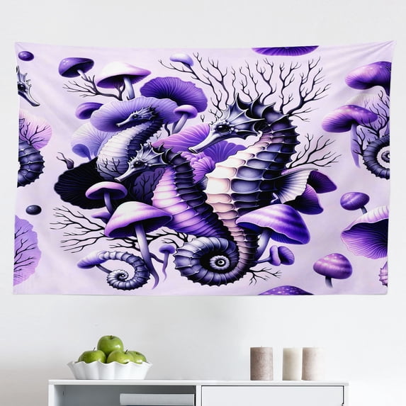 Ambesonne Purple Wall Hanging Tapestry, Seahorse Dried Corals Motif, 45"x30", Pale Lilac Violet
