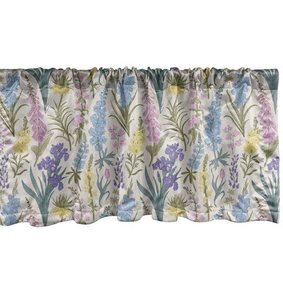 Ambesonne Purple and Yellow Window Valance, Retro Plant Motif, 42" x 18", Multicolor