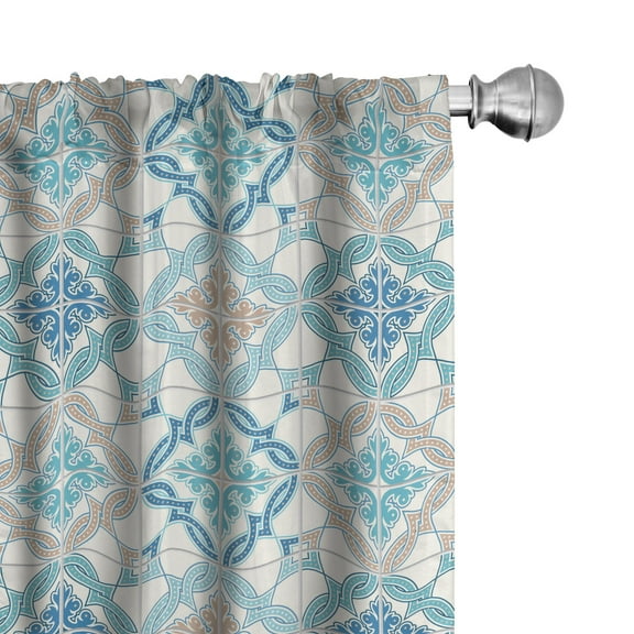 Ambesonne Quatrefoil Curtains, Tangled Modern Tile, Pair of 28"x95", Blue Tan White
