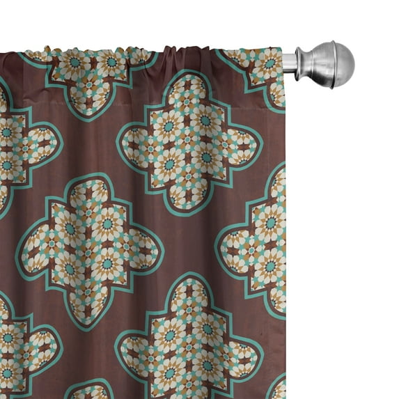 Ambesonne Quatrefoil Curtains, Vintage Tile, Pair of 28"x95", Pale Brown Turquoise