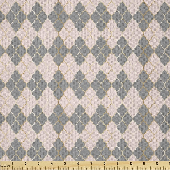 Ambesonne Quatrefoil Fabric by the Yard Microfiber, Creative Eastern Lattice, 2 Yards, Pale Rose Dimgray