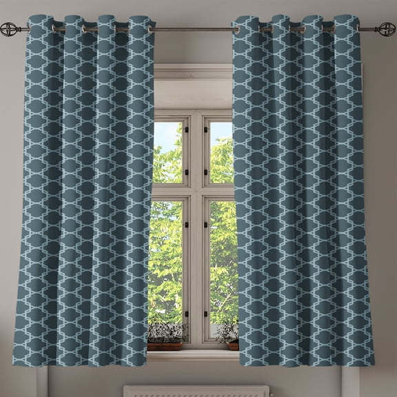 Ambesonne Quatrefoil Grommet Curtain, Antique Shaped Lines, 50" x 54", Slate Blue and Pale Blue