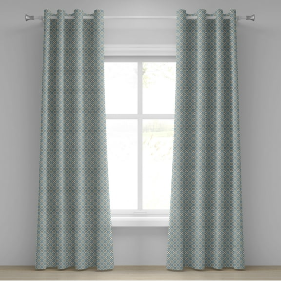 Ambesonne Quatrefoil Grommet Curtain, Circular Star Tile Motif, 50" x 120", Tan Beige Blue