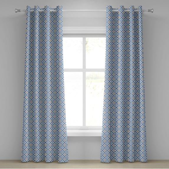 Ambesonne Quatrefoil Grommet Curtain, Delft Blue, 50" x 84", Pale Brown Blue White