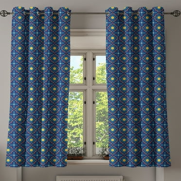 Ambesonne Quatrefoil Grommet Curtain, Eastern Girih Tile, 50" x 54", Turquoise Navy Blue
