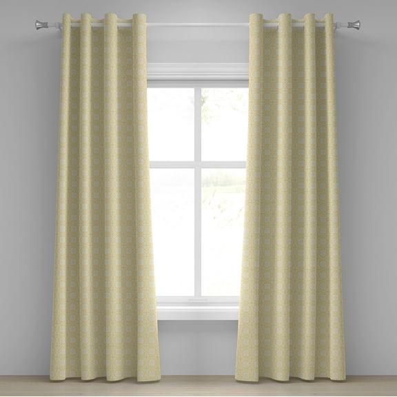 Ambesonne Quatrefoil Grommet Curtain, Lattice Girih, 50" x 96", Mustard Yellow White