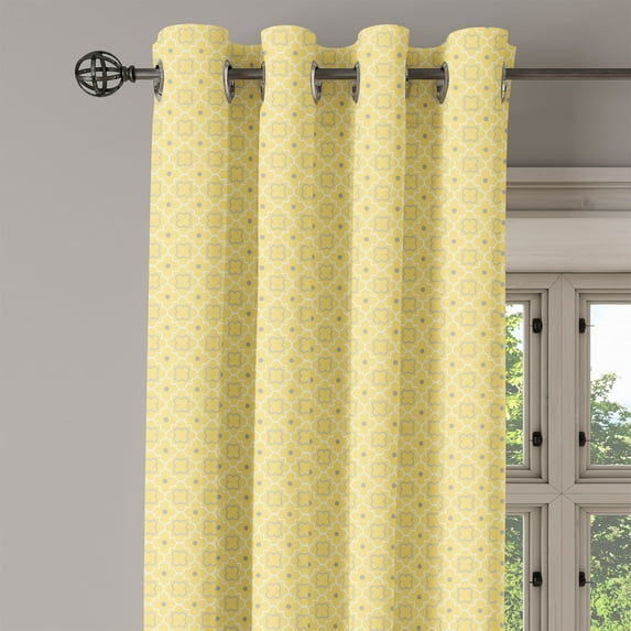 Ambesonne Quatrefoil Grommet Curtain Single Panel, Pattern with Moroccan, 50"x60", Pale Yellow
