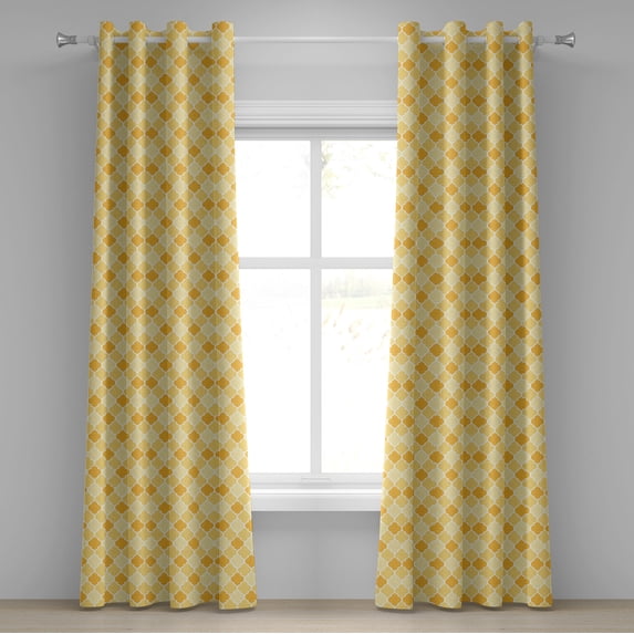 Ambesonne Quatrefoil Grommet Curtain, Trellis in Yellow, 50" x 108", Marigold Mustard White