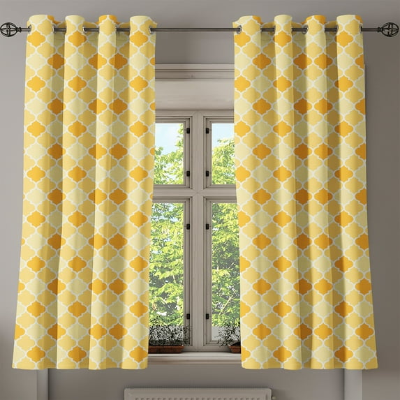 Ambesonne Quatrefoil Grommet Curtain, Trellis in Yellow, 50" x 63", Marigold Mustard White