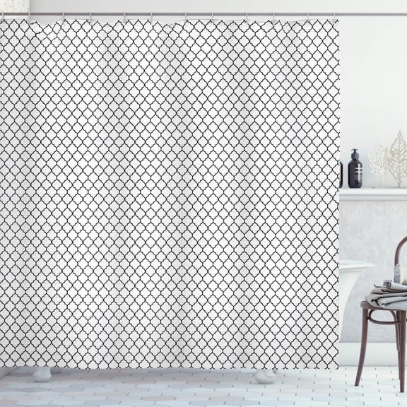 Ambesonne Quatrefoil Shower Curtain, Moroccan Symmetrical Art, 69"Wx70"L, Charcoal Grey and White