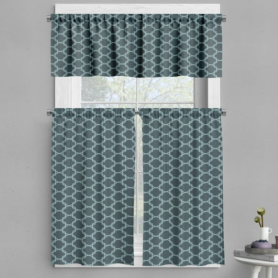 Ambesonne Quatrefoil Valance & Curtain, Antique Shaped Lines, 55"x45", Slate Blue and Pale Blue