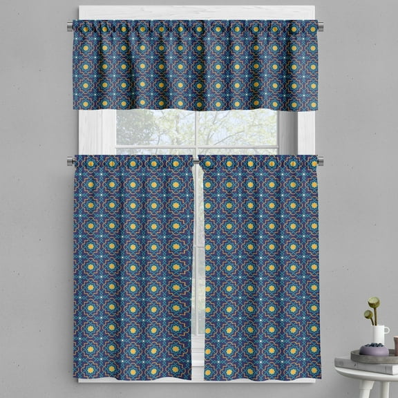 Ambesonne Quatrefoil Valance & Curtain, Eastern Girih Tile, 55"x30", Turquoise Navy Blue