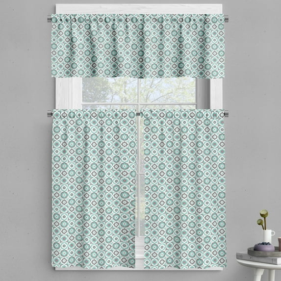 Ambesonne Quatrefoil Valance & Curtain, Retro Pastel Floral, 55"x30", Turquoise Grey White