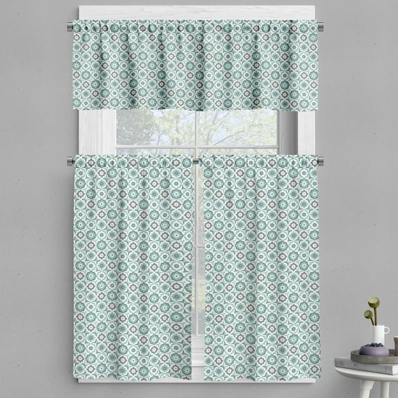 Ambesonne Quatrefoil Valance & Curtain, Retro Pastel Floral, 55"x45", Turquoise Grey White