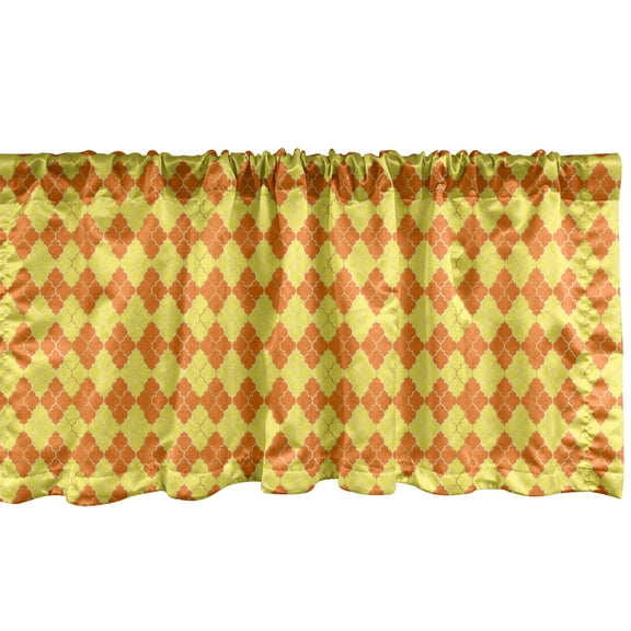 Ambesonne Quatrefoil Window Valance, Classic Oriental Motif Rhombus with Bicolour Design Repetition, Curtain Valance for Kitchen Bedroom Decor with Rod Pocket, 54" X 18", Orange Pastel Yellow