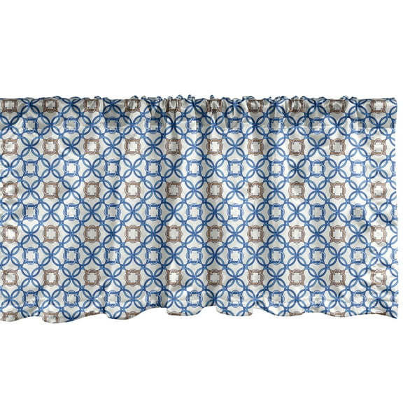 Ambesonne Quatrefoil Window Valance, Delft Blue, 54" X 12", Pale Brown Blue White