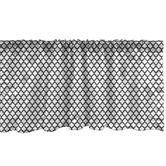 Ambesonne Quatrefoil Window Valance, Nostalgic Simple Monochromatic Lattice with Motif Print, Curtain Valance for Kitchen Bedroom Decor with Rod Pocket, 54" X 12", Charcoal Grey and White