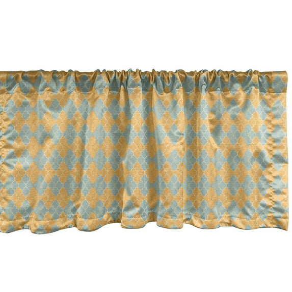 Ambesonne Quatrefoil Window Valance, Oriental Continuous Motif Pattern with Argyle Influences, Curtain Valance for Kitchen Bedroom Decor with Rod Pocket, 54" X 12", Pale Seafoam Pale Orange