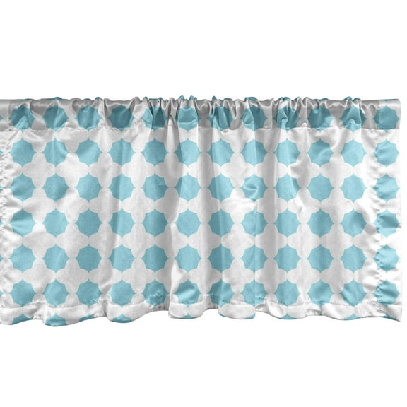 Ambesonne Quatrefoil Window Valance, Pastel Monochromatic Pattern with Grid Classic Shape Print, Curtain Valance for Kitchen Bedroom Decor with Rod Pocket, 54" X 18", Pale Sky Blue and White
