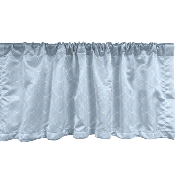 Ambesonne Quatrefoil Window Valance, Thin Line Tracery, 42" x 12", Pale Azure Blue White