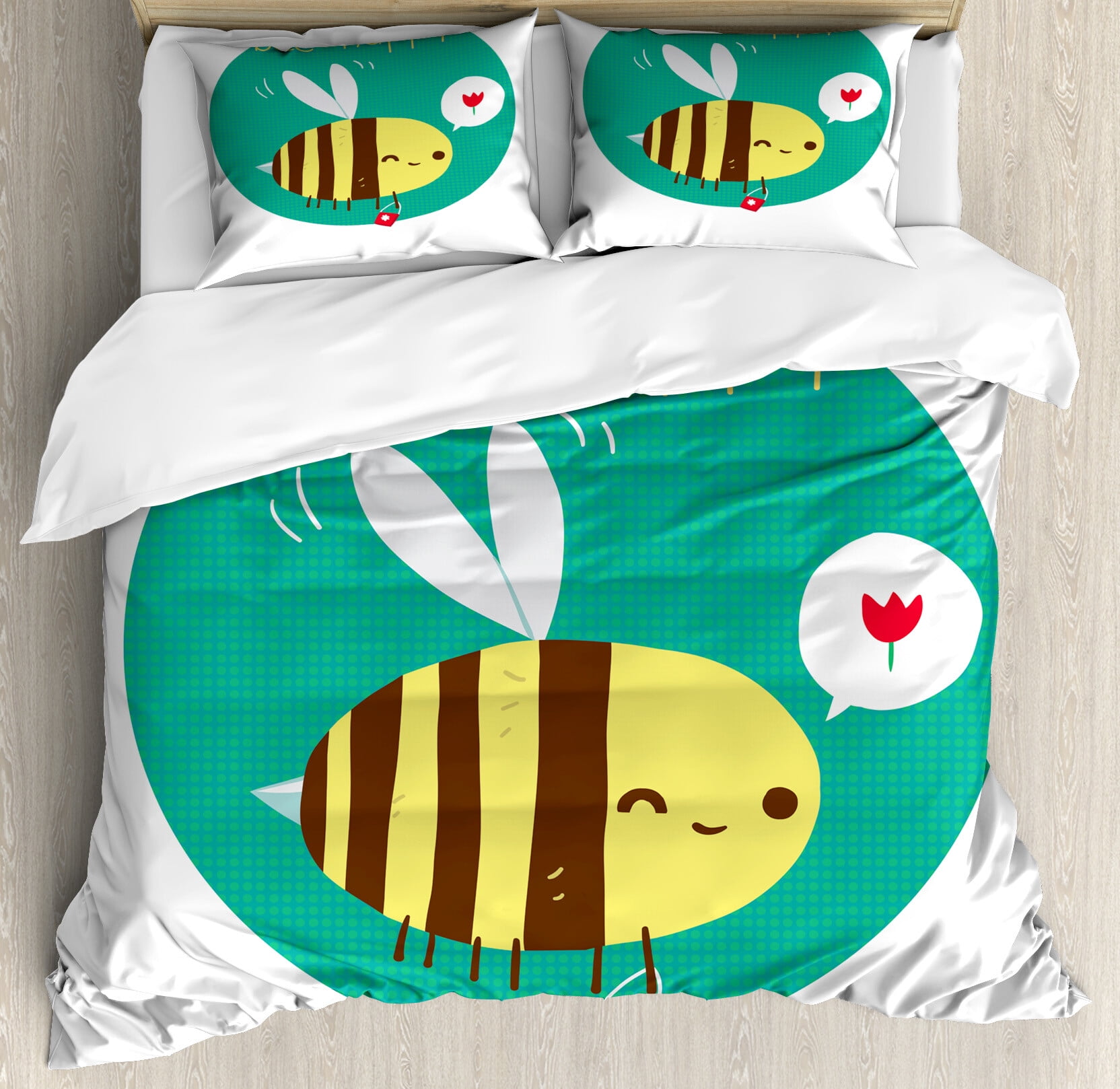 Ambesonne Queen Bee Duvet Cover Set, Winking Bumblebee, Queen