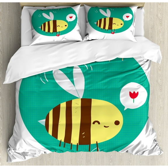 Ambesonne Queen Bee Duvet Cover Set, Winking Bumblebee, Queen, Multicolor