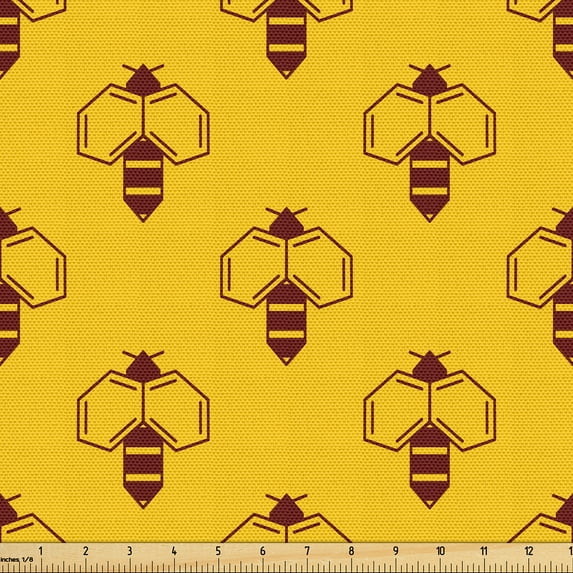 Ambesonne Queen Bee Fabric by the Yard Upholstery, Geometric Honey Lover, 5 Yards, Earth Yellow Seal Brown