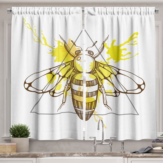 Ambesonne Queen Bee Kitchen Curtains, Color Splashed Bee, 55"x39", Brown Yellow