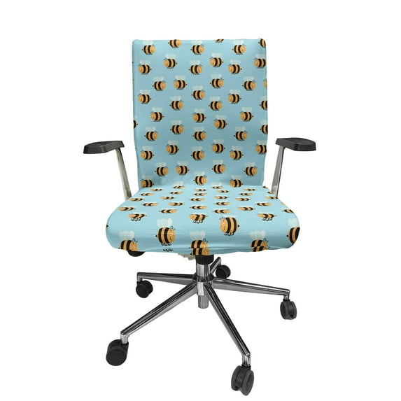 Ambesonne Queen Bee Office Chair Cover Stretchable High Back, Striped Smiling, Apricot Grey