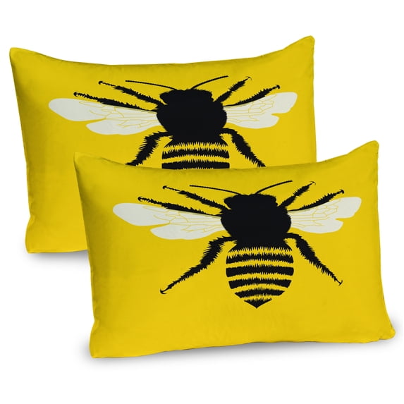 Ambesonne Queen Bee Pillow Sham 2 Pack, Honeybee Silhouette, 36"x20", Black Yellow White
