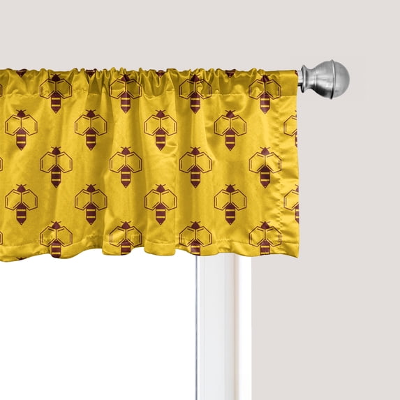 Ambesonne Queen Bee Window Valance, Geometric Honey Lover, 54" X 18", Earth Yellow Seal Brown