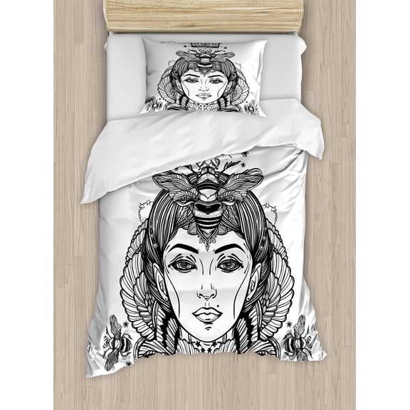Ambesonne Queen Duvet Cover Sets, Folk Fantasy Art, 2-Twin, Dark Brown and White