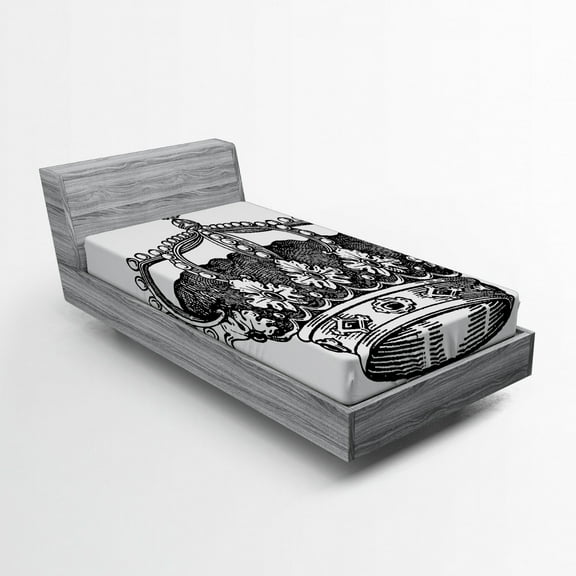 Ambesonne Queen Fitted Sheet, Antique Royal Monarch, Twin Size, Black and White