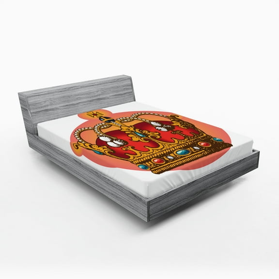 Ambesonne Queen Fitted Sheet, Baroque Crown Coronet, Queen Size, Multicolor