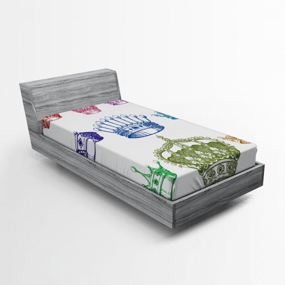 Ambesonne Queen Fitted Sheet, Old Antique Crown Set, Twin Size, Multicolor