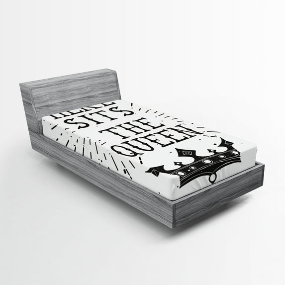 Ambesonne Queen Fitted Sheet, Vintage Words and Crown, Twin Size, Charcoal Grey White
