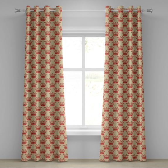 Ambesonne Queen Grommet Curtain, Vintage Red Crown Pattern, 50" x 96", Grey Yellow Vermilion