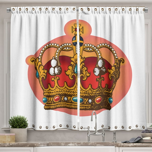 Ambesonne Queen Kitchen Curtains, Baroque Crown Coronet, 55"x39", Multicolor