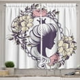 thumbnail image 1 of Ambesonne Queen Kitchen Curtains, Cartoon Portrait Frame, 55"x39", Plum Ivory Coral, 1 of 3