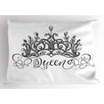 thumbnail image 1 of Ambesonne Queen Pillow Sham, Crown Lettering Baroque, 26" X 20", Black and White, 1 of 2