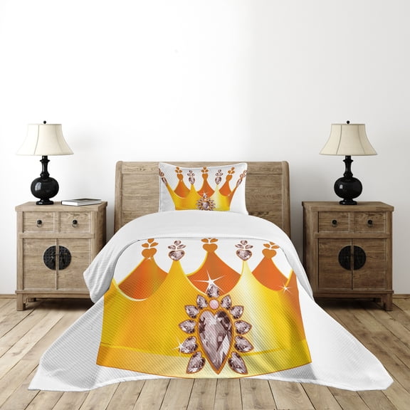 Ambesonne Queen Quilted Bedspread Set 2 Pcs, Cartoon Cartoon Crown, Twin Size, Multicolor