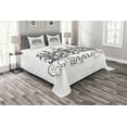 thumbnail image 1 of Ambesonne Queen Quilted Bedspread Set 3 Pcs, Crown Lettering Baroque, Queen Size, Black and White, 1 of 3