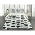 thumbnail image 1 of Ambesonne Queen Quilted Bedspread Set 3 Pcs, Various Crowns Imperial, Queen Size, Black and White, 1 of 5