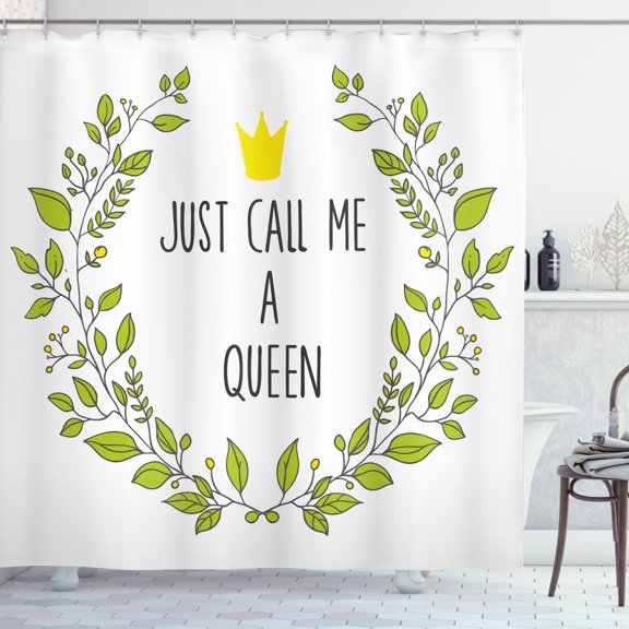 Ambesonne Queen Shower Curtain, Green Wreath Words Crown, 69"Wx70"L, Grey Apple Green