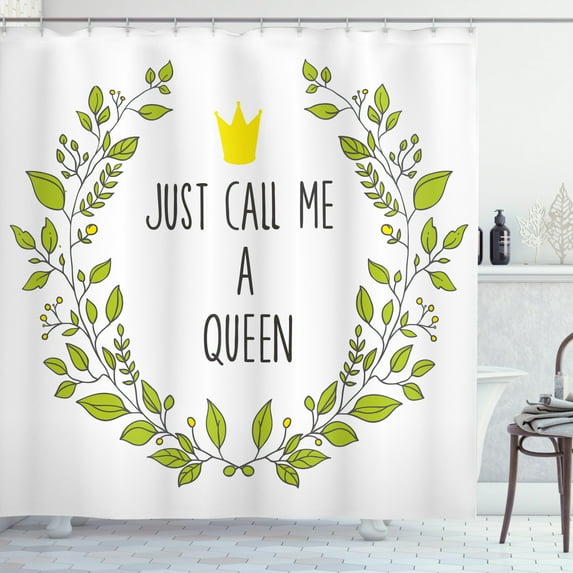 Ambesonne Queen Shower Curtain, Green Wreath Words Crown, 69"Wx75"L, Grey Apple Green