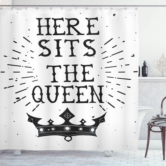 Ambesonne Queen Shower Curtain, Vintage Words and Crown, 69"Wx84"L, Charcoal Grey White