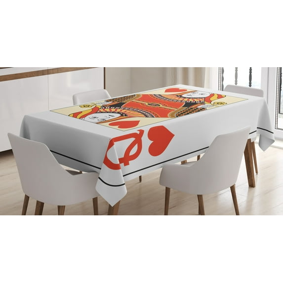 Ambesonne Queen Tablecloth Rectangular Table Cover, Playing Poker Card Deck, 52"x70", Vermilion Yellow White